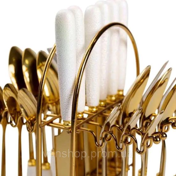 Набір столових приборів на підставці 24 предмети столовий набір на 6 персон Білий HP-20-49 | Зображення 4