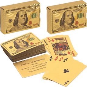 Золотые игральные карты 100 долларов Poker Gold пластиковые водонепроницаемые, колода карт для покера с джокерами 54 шт