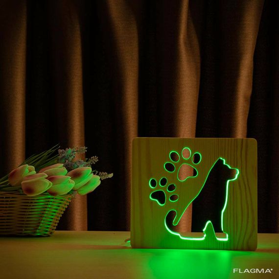 Светильник ночник ArtEco Light из дерева LED "Собака и следы" с пультом и регулировкой... | Зображення 9