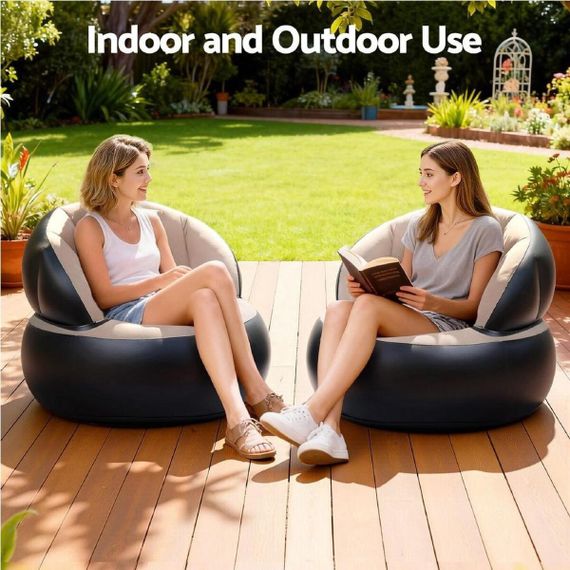 Надувное кресло AIR SOFA  / Надувное велюровое кресло 80×80×67см Бежевый | Зображення 1