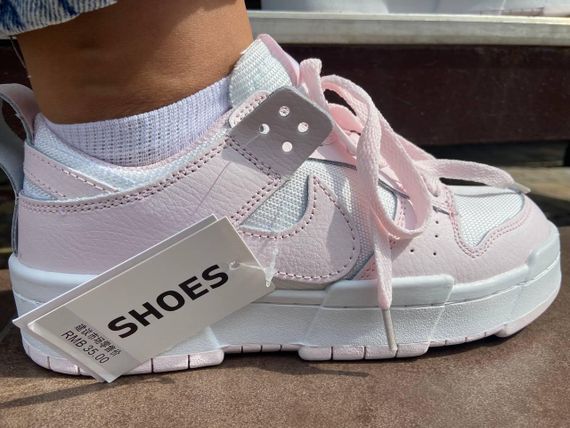 Жіночі кросівки NIKE DUNK, натуральна шкіра, білі з рожевими вставками | Зображення 4