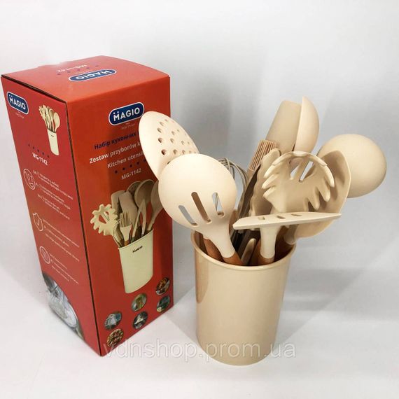 Нейлоновая кухонная утварь, Набор кухонный поварешка, Набор кухонный на стойке, Kitchen set силиконовый CI-90 | Зображення 7