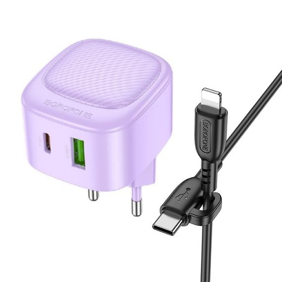 СЗУ Borofone BAS22A Fortune PD20W+QC3.0 (1USB-A/1C) + кабель Type-C to Lightning Purple