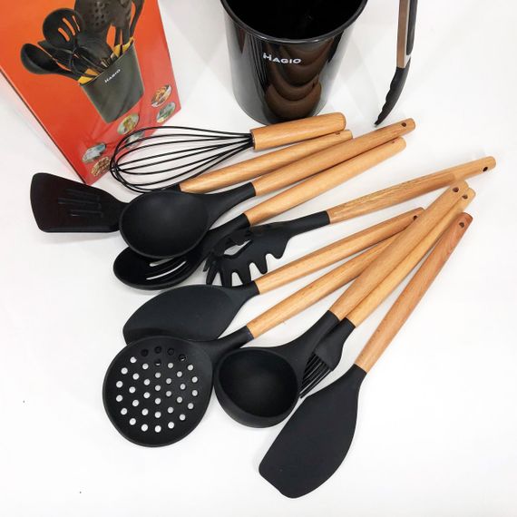 Кухонные аксессуары силикон Magio, Кухонный набор з подставкой, Набор кухонной утвари силикон HC-44 | Зображення 5