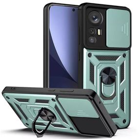 Ударостійкий чохол Camshield Serge Ring для Xiaomi 12T / 12T Pro TPU+PC, Шторка на камеру, Зелений