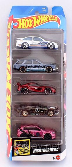 Hot Wheels Nightburnerz Подарочный набор из 5-ти машинок Хот Вилс Уличные гонщики | Зображення 2