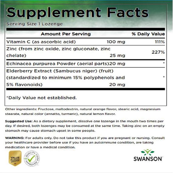 Микроэлемент Цинк Swanson Zinc & C Lozenges 60 Lozenges Lemon Orange | Зображення 1