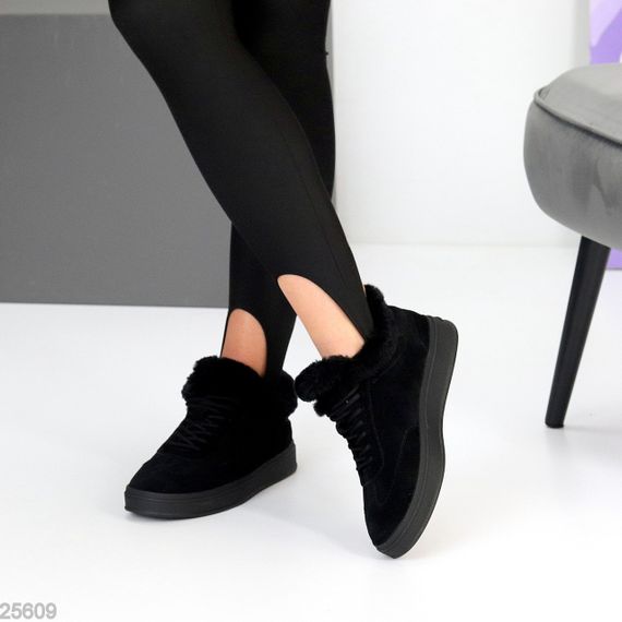 Класні Чорні зимові кросівки натуральна замша опушка цигейка | Зображення 8