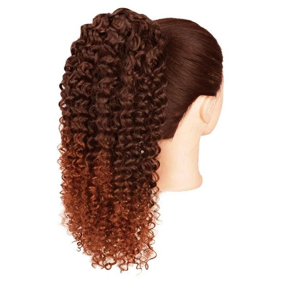 Хвост накладной кудрявый афро 40 см каштановый с медно-рыжим омбре, шиньона со шнурком, искусственные волосы | Зображення 3