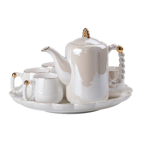 Чайний набір на 6 персон із заварювальним чайником та порцелянаовою підставкою Білий HP-15-7 | Зображення 5