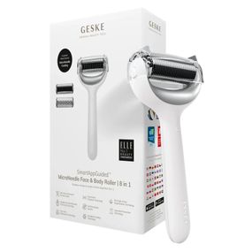 Електронний ролер для обличчя та тіла з мікроголками GESKE MicroNeedle Face&Body Roller 8в1 gray, Білий