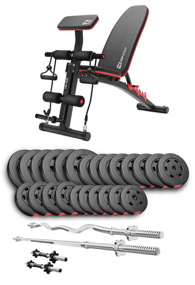 Набір Hop-Sport Premium 135кг з лавою HS-1035, штангами та гантелями