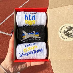 Подарочный набор бокс патриотичных мужских носков в коробке размер 40-45 3 пары разные цвета ч3укр12