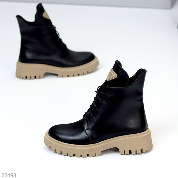 Крутые повседневные черные ботинки натуральная кожа на бежевой подошве | Зображення 5