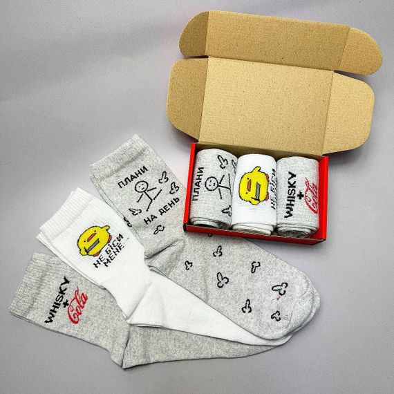 Подарочный набор мужских носков в коробке размер 40-45 3 пары цвет серый  ч3бокс042 | Зображення 6