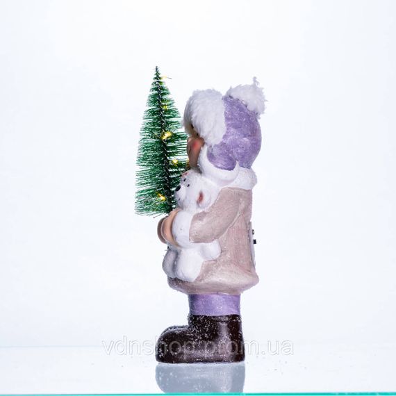 Новорічна фігурка з підсвіткою Дівчинка з ялинкою з фарфору 9×6×18 (см) новорічний декор для дому, квартири, офісу CR-5-4 | Зображення 3