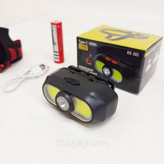 Налобный фонарь с креплением на голову KX-302-LED+2COB, Налобный фонарь с линзой, Головной фонарик AM-63 | Зображення 6