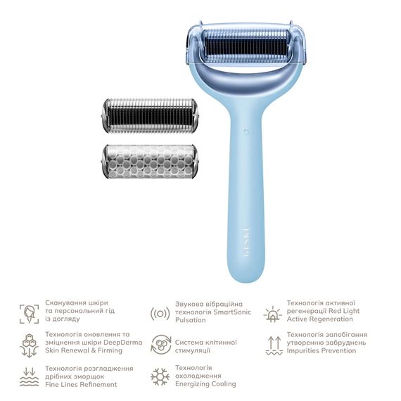 Електронний ролер для обличчя та тіла з мікроголками GESKE MicroNeedle Face&Body Roller 8в1 gray, Блакитний | Зображення 1