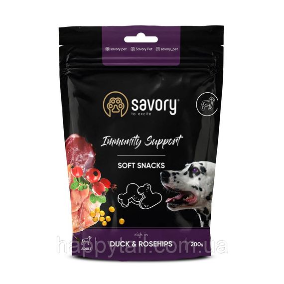 М’які ласощі Savory Immunity Duck and Rosehip для дорослих собак усіх порід для зміцнення імунітету з качкою та шипшиною 200