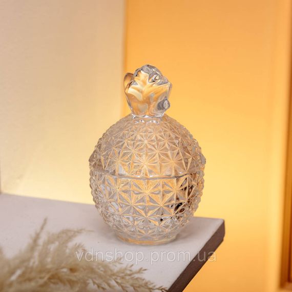 Конфетница с крышкой Ø9 см ваза конфетница стеклянная прозрачная ананас HP-4-112 | Зображення 3