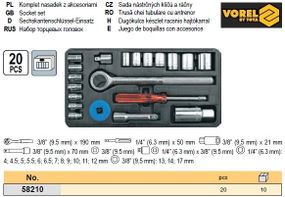 Набор головок торцевых Польша 1/4" 3/8" 20 штук VOREL-58210