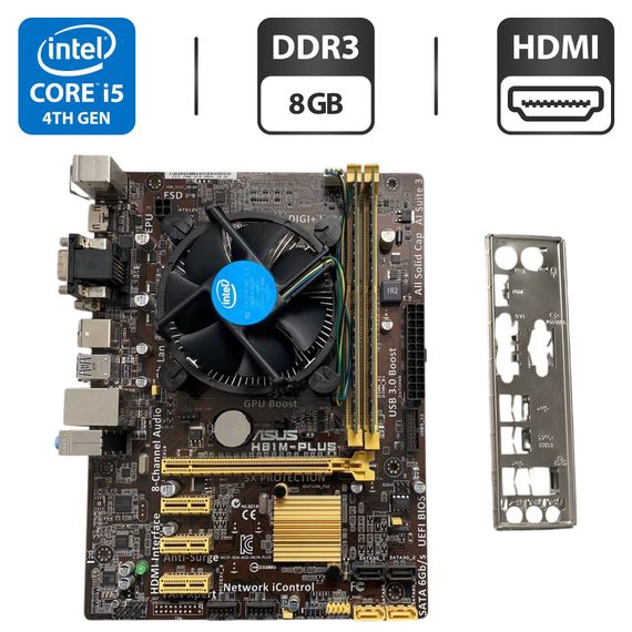 Комплект: Материнская плата Asus H81M-Plus / Intel Core i5-4570 (4 ядра по 3.2 - 3.6 GHz) / 8 GB DDR3 / Socket LGA 1150 / Задняя заглушка б/у