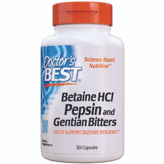 Бетаїну гідрохлорид Doctor's Best Betaine HCL, Pepsin and Gentian Bitters 360 Caps DRB-00315