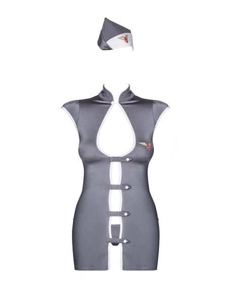 Еротичний костюм стюардеси Obsessive Stewardess 3 pcs costume grey L/XL, сірий, сукня, стрінги, піло Sex Aura | Зображення 4