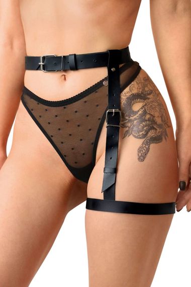 Гартер на ногу из натуральной кожи Art of Sex - Petra, Черный, One Size, ONE SIZE