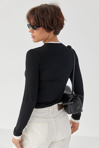 Двошаровий приталений лонг - чорний цвет, L (є розміри) | Зображення 1