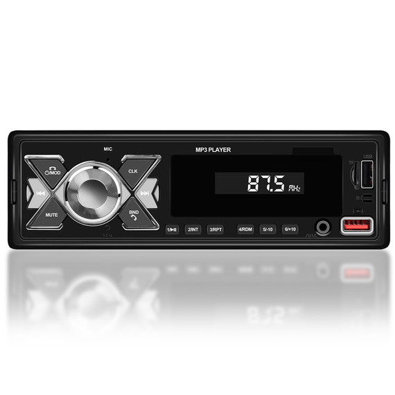 Автомагнитола 1DIN Podofo A3356 с FM, Bluetooth, голосовым помощником автомобильный MP3 плеер с радио в машину, AUX, USB, стерео, управление из приложения, black | Зображення 1