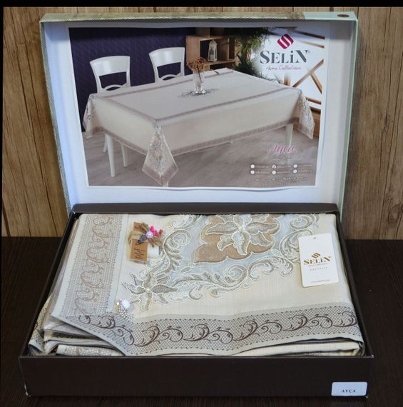 Льняная скатерть Selin Ayca 160×220 см Бежевая