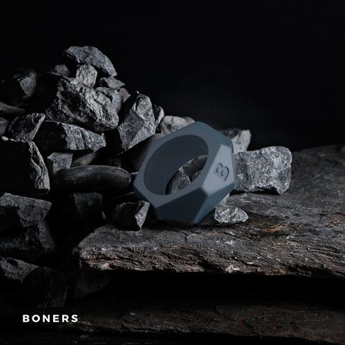 Ерекційне кільце із силікону Boners Diamond у вигляді гайки, сіре Sex Aura | Зображення 1