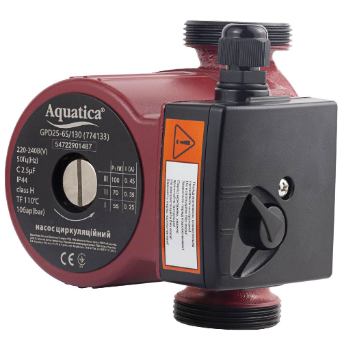Насос циркуляційний 0,1кВт 6м 75л/хв Ø1½" 130мм + гайки Ø1" Aquatica | Зображення 2