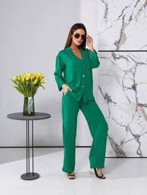 Женский легкий костюм рубашка и свободные брюки креп-жатка, UH378 размер 46, цвет Зеленый
