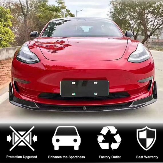 Накладка на передній бампер Lip V1 (2017-2023, Карбон) для Tesla Model 3 2017- рр | Зображення 1