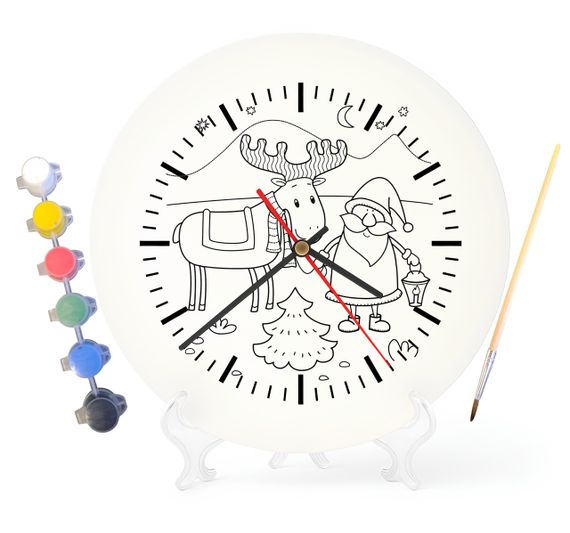Дитячий набір для творчості годинник розмальовка Санта і Рудольф 30 см (Г0070)