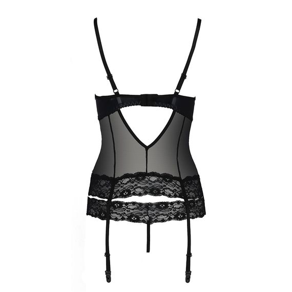 Корсет з відкритими грудьми Passion Exclusive NORTH CORSET S/M, black, пажі, трусики, шнурівка | Зображення 5