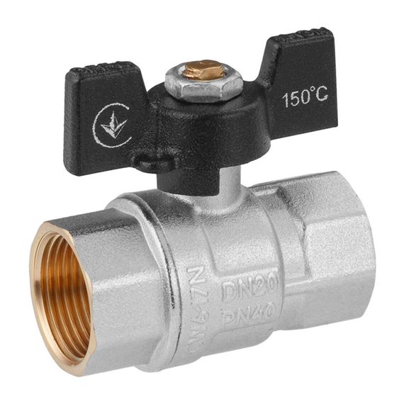 Кран кульовий Kroner 3/4" ВВ PN40 метелик, нікельований (CV033209)