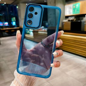 Мягкий силиконовый чехол со стеклом на камеру для Samsung Galaxy A54 цвет Синий