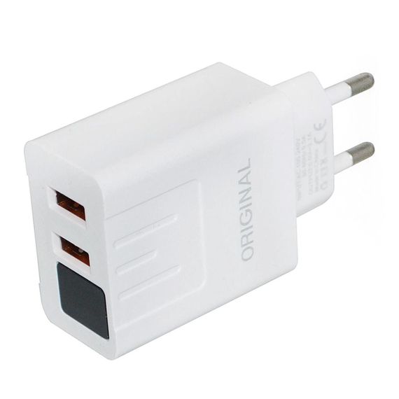 Зарядное устройство адаптер с LED дисплеем, 2 USB, 220В, QC03 5740/ Быстрая зарядка для телефона | Зображення 3