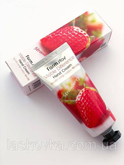 Крем для рук з екстрактом полуниці Farmstay Visible Strawberry Hand Cream, 100 ml | Зображення 1