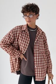 Класична сорочка в дрібну клітинку - коричневий цвет, ONE SIZE (є розміри)