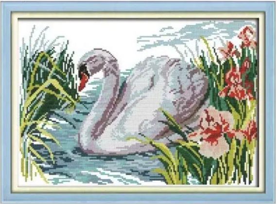 Набор для вышивания по нанесённой на канву схеме "Swan 2".AIDA 14CT printed , 40*29 см