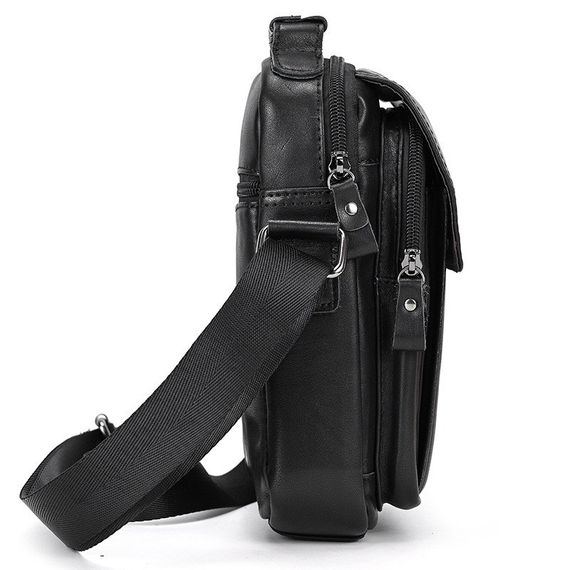 Сумка-барсетка чоловіча через плече шкіряна гладка чорна Tiding Bag TD-69291 | Зображення 6