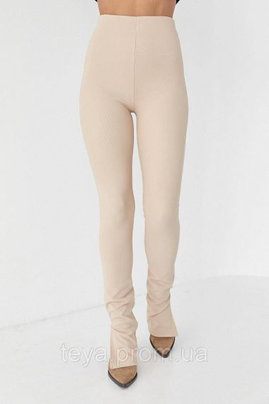 Женские лосины из эластичного трикотажа с разрезами цвет бежевый размер L FL_000660