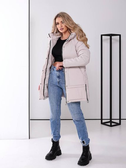 Жіноча зимова куртка з капюшоном, арт. 509, беж (жемчуг)