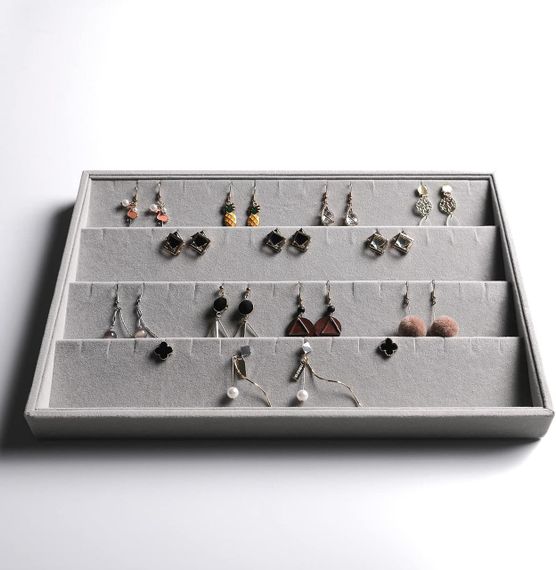 Органайзери для прикрас набір 4 шт, сірий, лотки оксамитові для каблучок, сережок, браслетів, намиста, біжутерії | Зображення 3