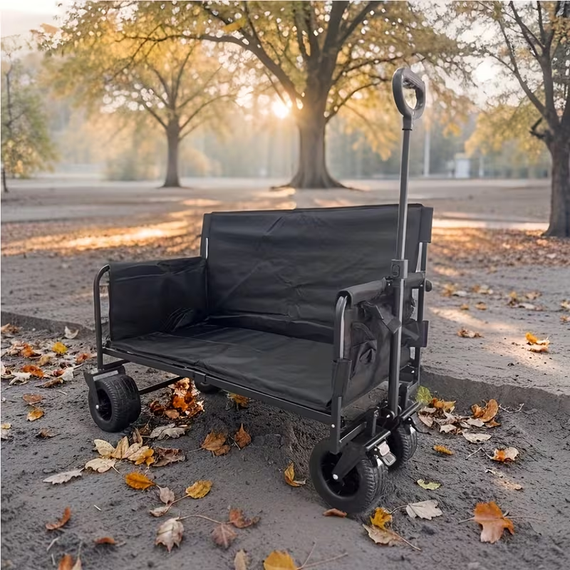 Складний садовий візок-диван TKMP-02: вантажопідйомність 150 кг, об'єм 150 л, з відкидним бортом та