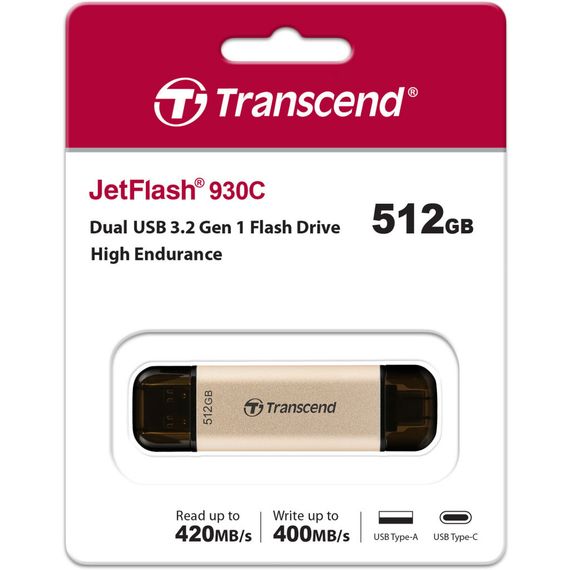 USB флеш накопичувач Transcend 512GB JetFlash 930C Gold-Black USB 3.2/Type-C (TS512GJF930C) | Зображення 7